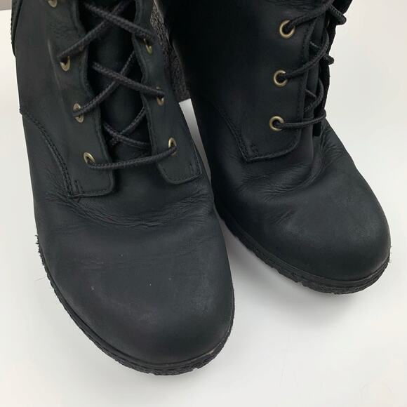 Timberland Glancy Ankle Boots Heeled Black Leather Lace Up Women's 8 - Picture 3 of 12
